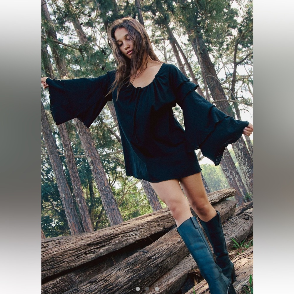 FREE PEOPLE Black Flowy Bell Sleeve Dress